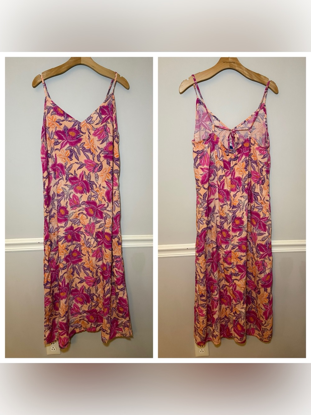 Old Navy pink floral maxi dress 2 side slits. XL